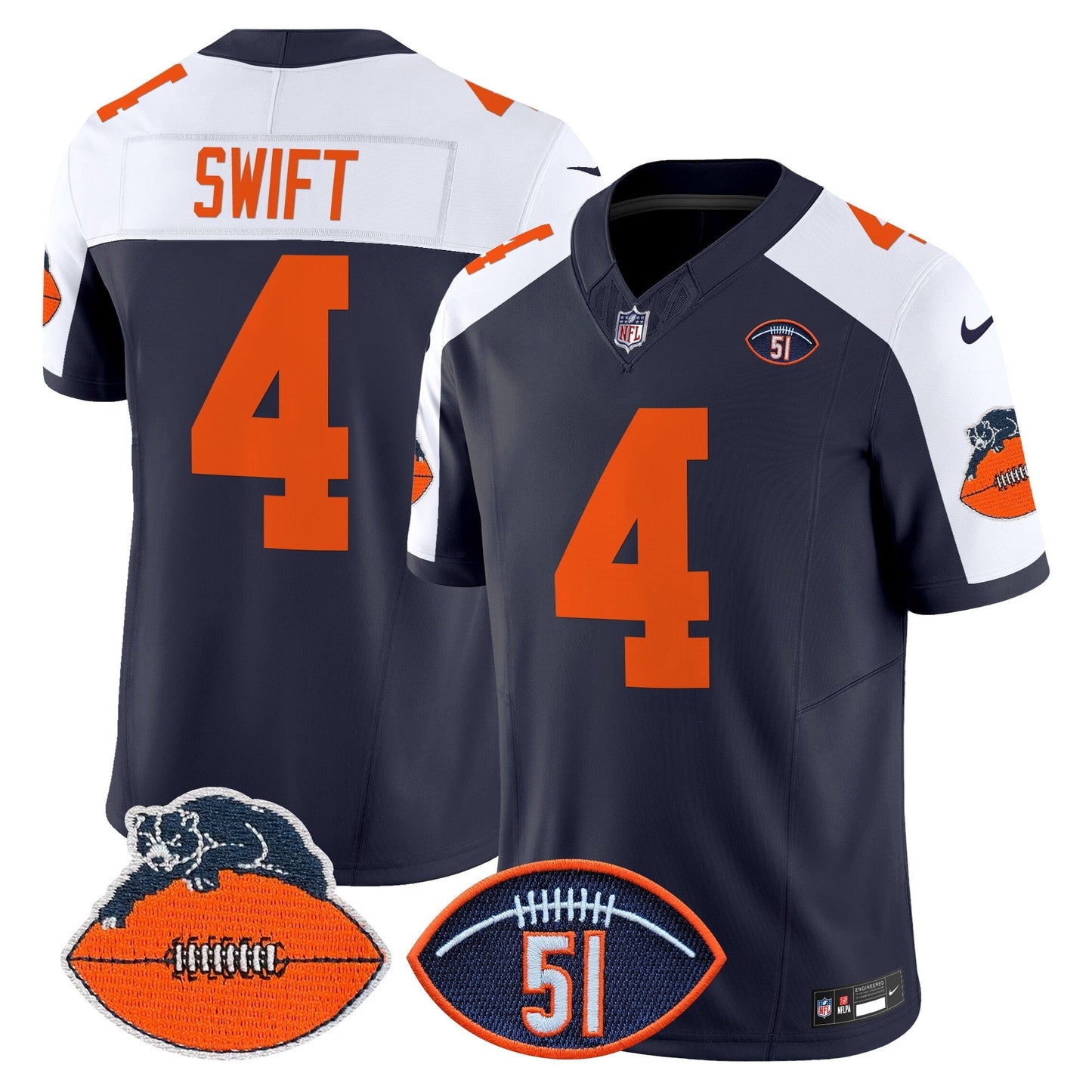 CHI Dick Butkus Patch Throwback Vapor Limited Jersey - All Stitched