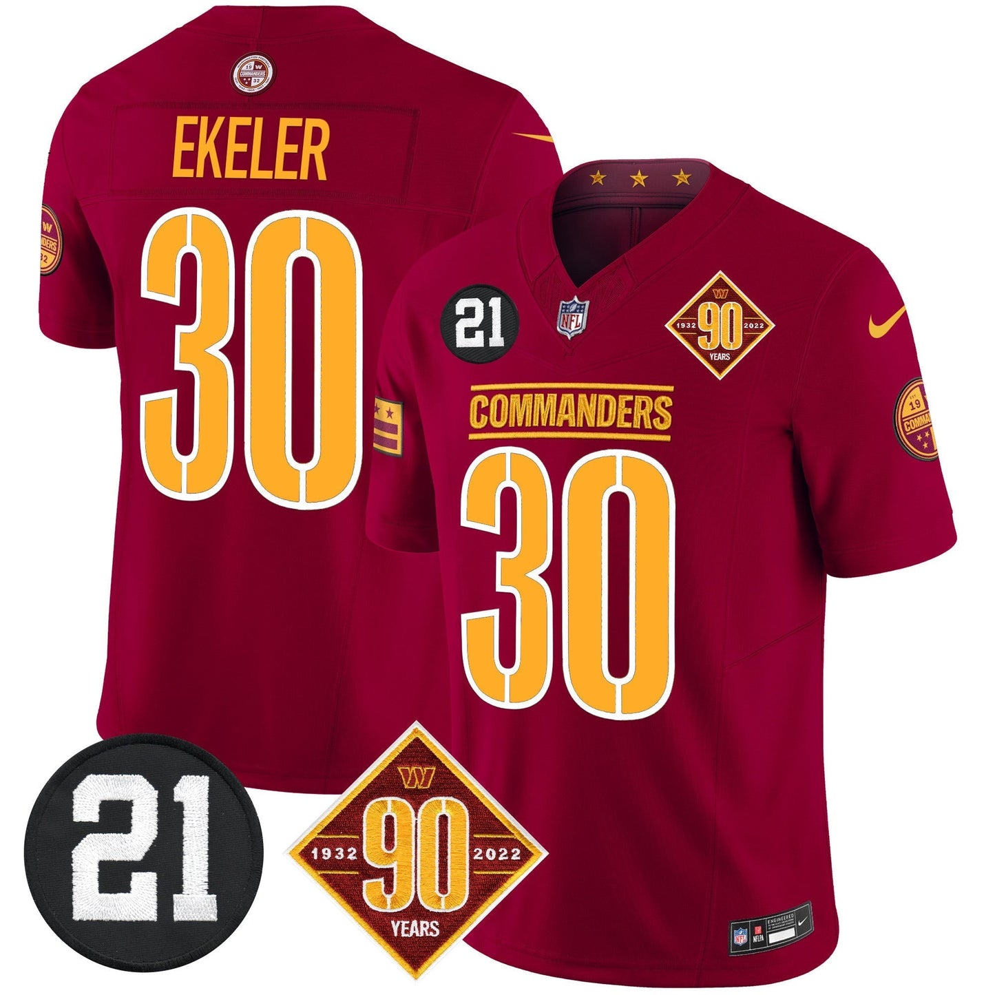 Men's Washington Commanders 90th & Sean Taylor Patch Vapor Limited Jersey - All Stitched