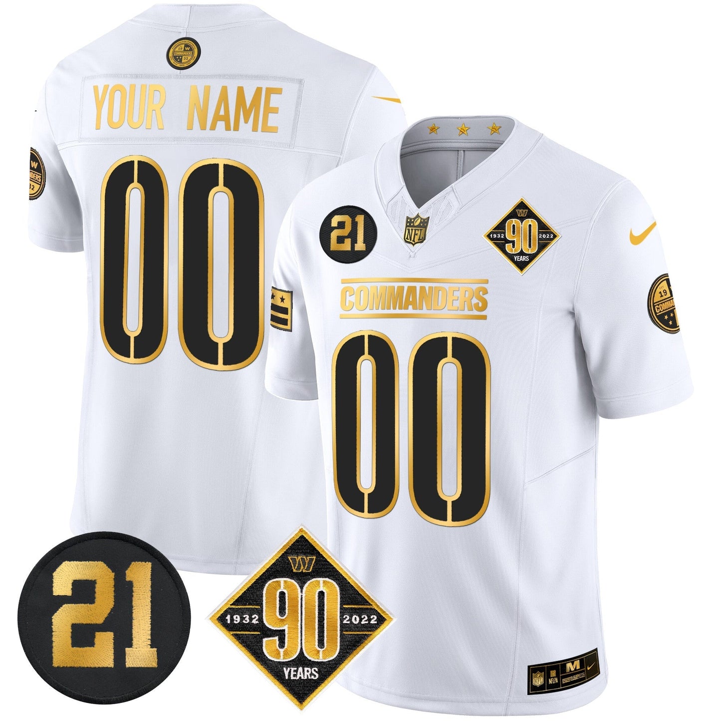 Washington Commanders 90th & Sean Taylor Patch Gold Vapor Limited Custom Jersey - All Stitched