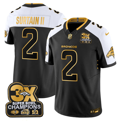 DEN 3-Time Champions Patch Gold Vapor Limited Jersey - All Stitched