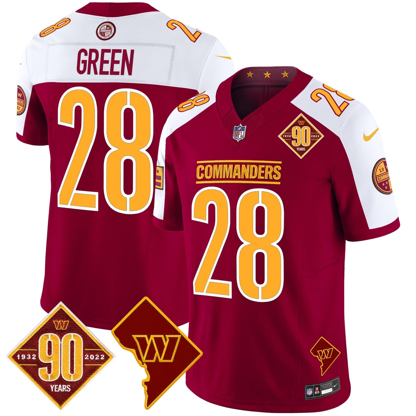 Men's Washington Commanders 90th Anniversary & Home Patch Vapor Limited Jersey - All Stitched