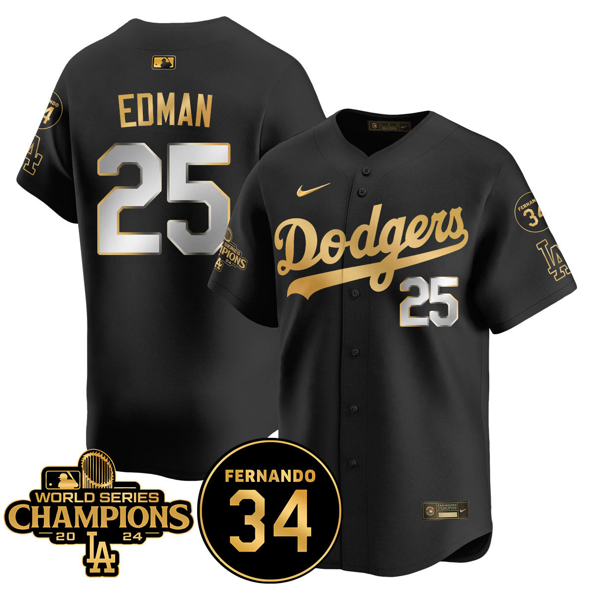 LA Dodgers - World Series Champions 2024/Fernando Valenzuela Memorial Jersey - All Stitched N08