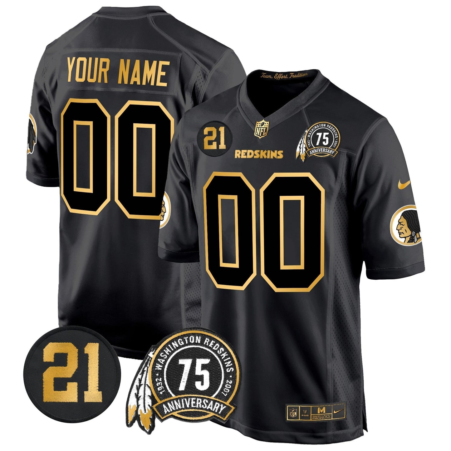 WR 75th & Sean Taylor Patch Gold Game Custom Jersey - All Stitched