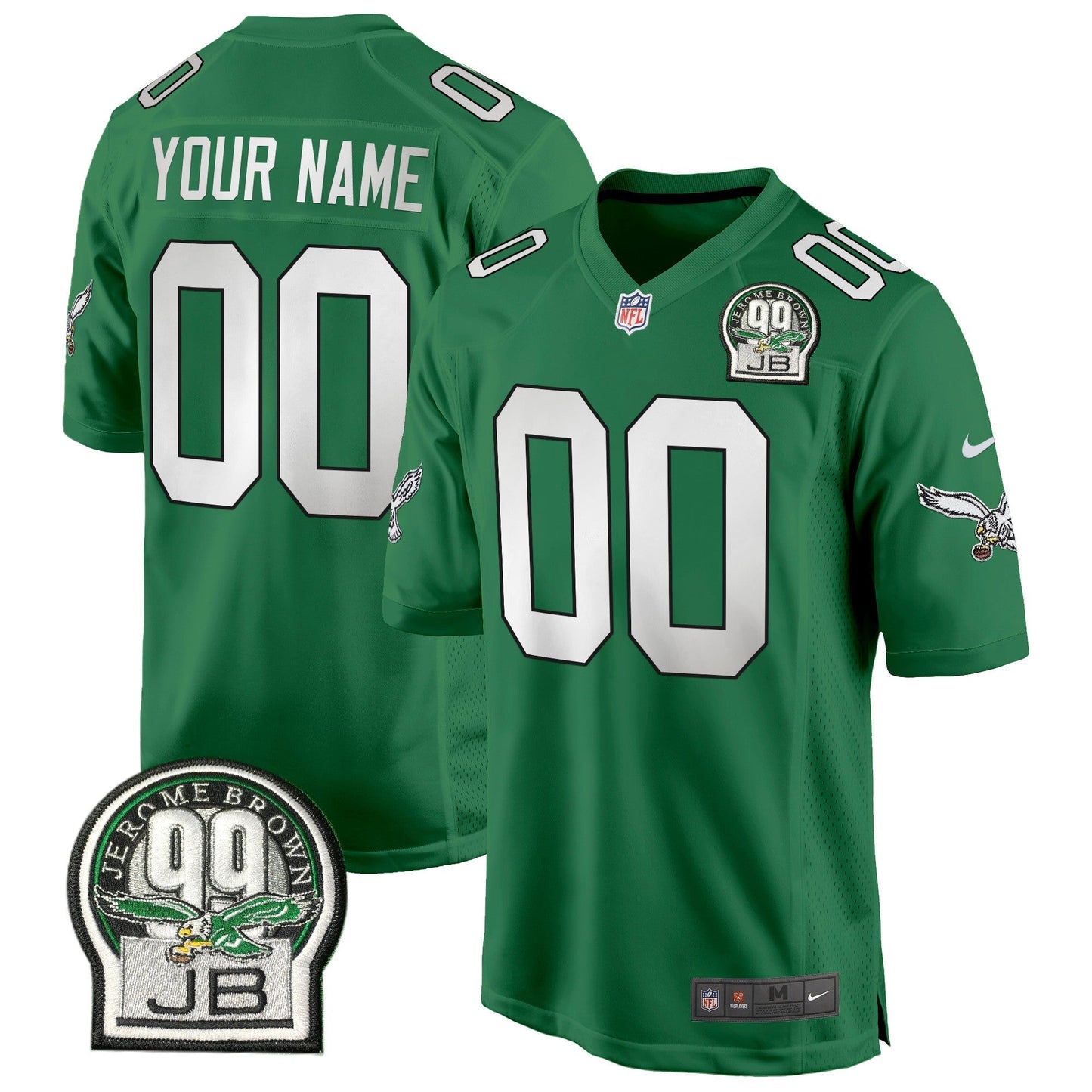 Eagles Jerome Brown Patch Kelly Green Alternate Game Custom Jersey - All Stitched