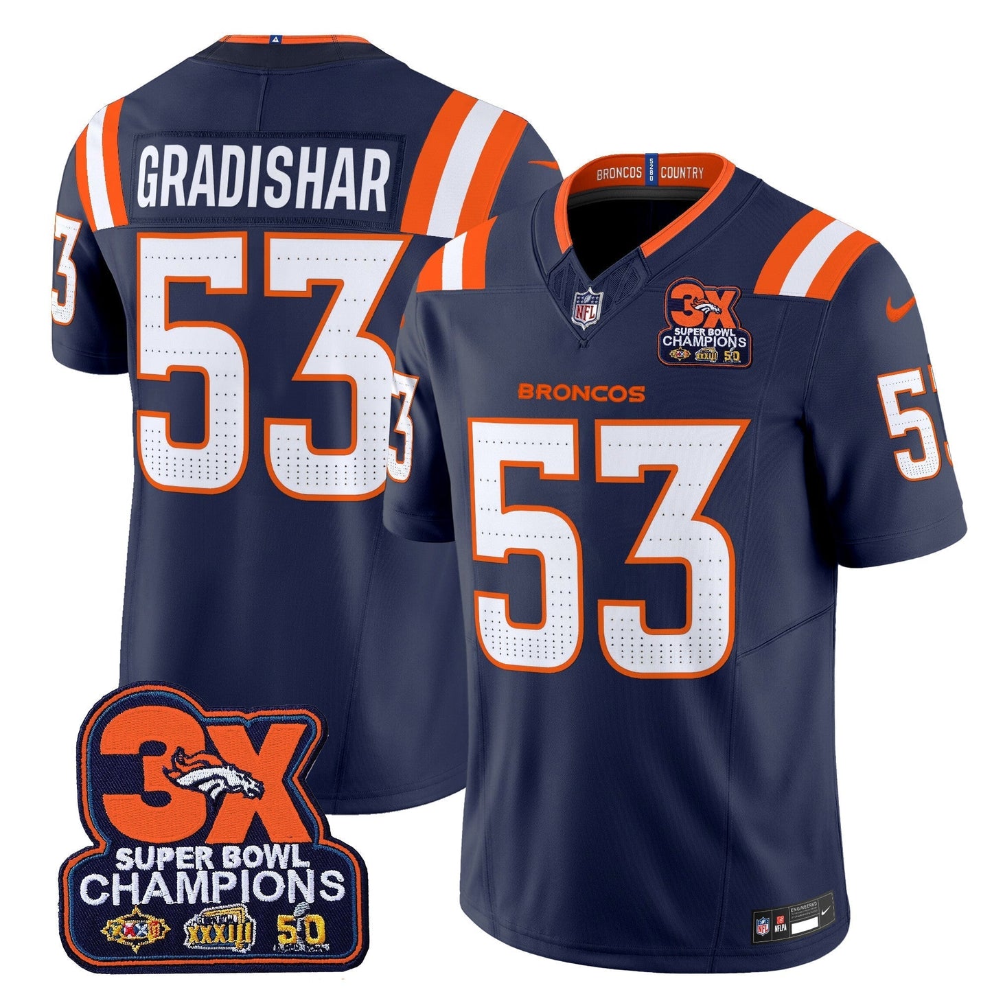 DEN 3-Time Champions Patch Vapor Limited Jersey V2 - All Stitched