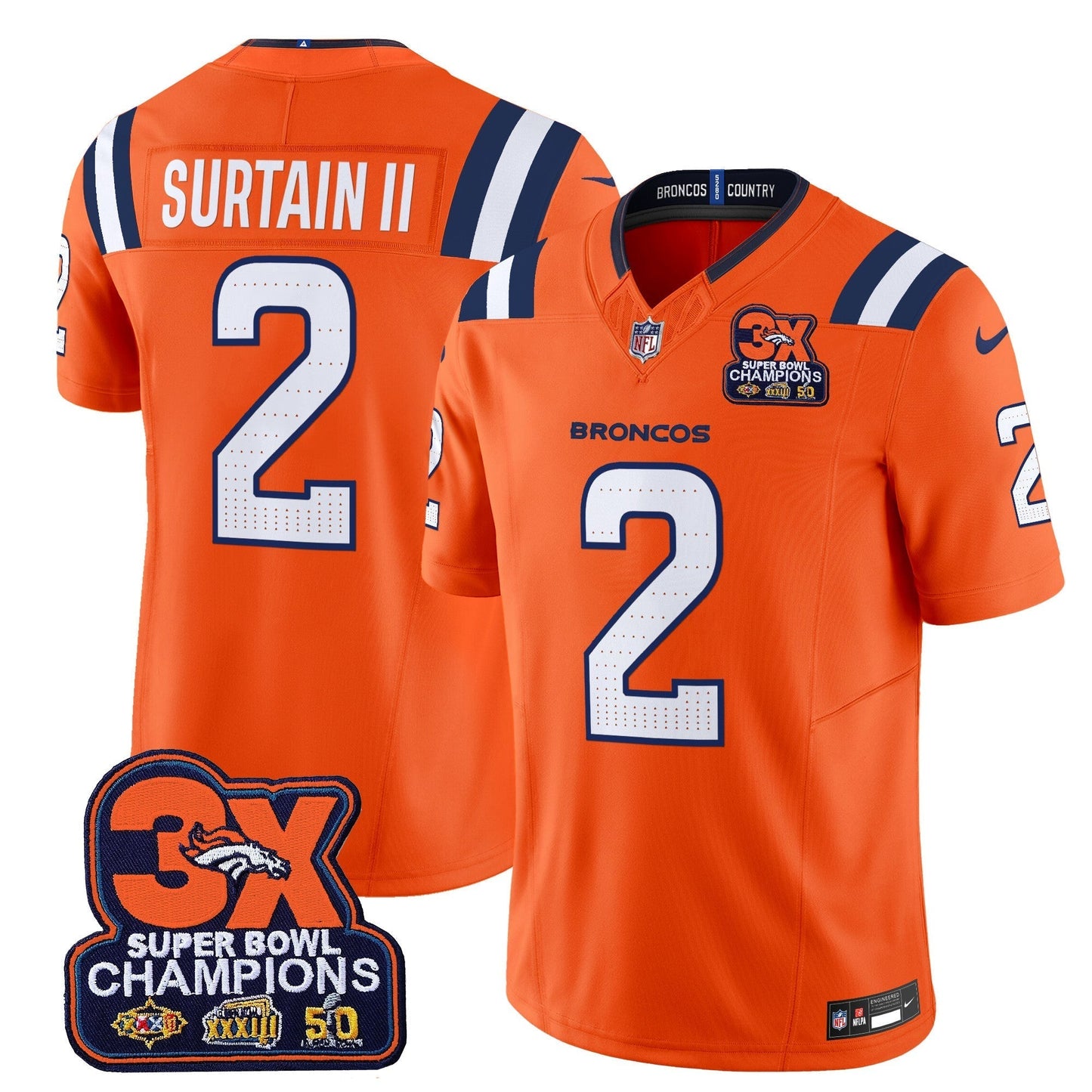 DEN 3-Time Champions Patch Vapor Limited Jersey V2 - All Stitched