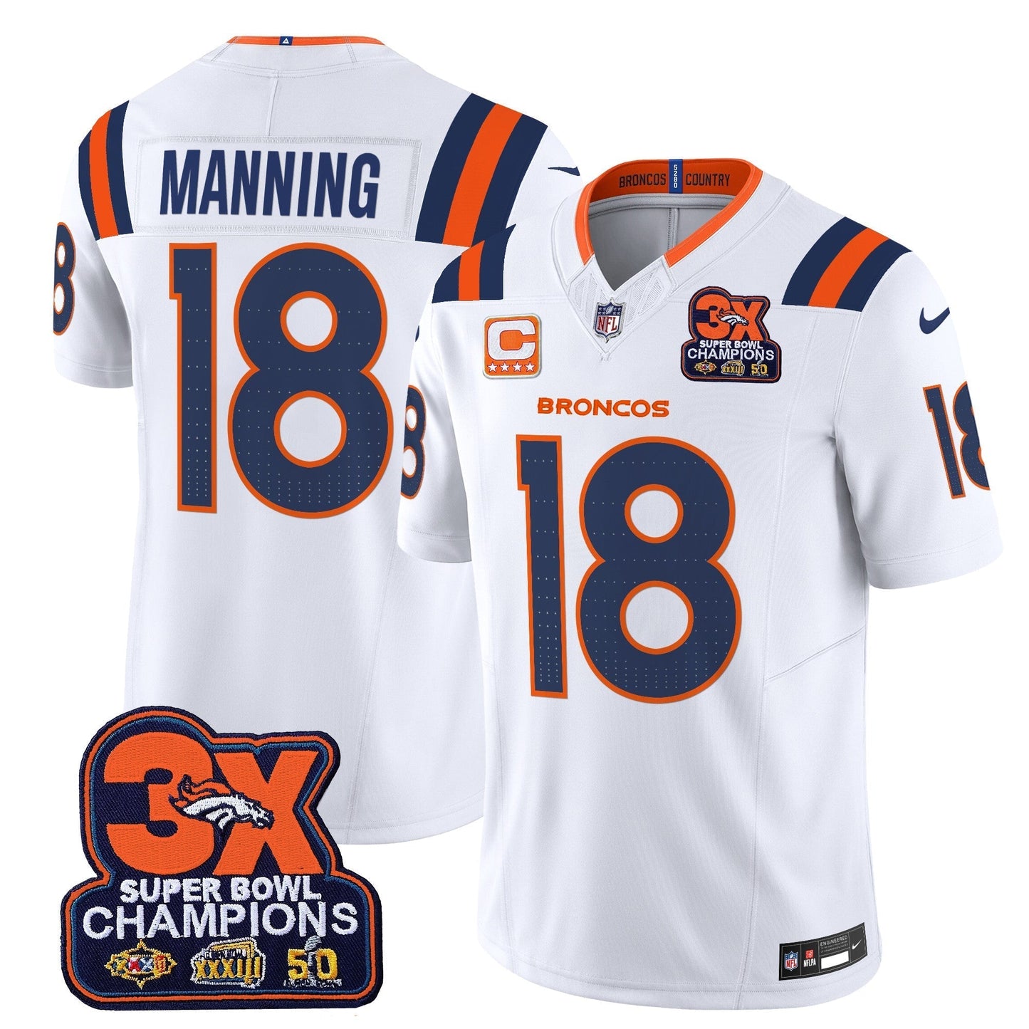 DEN 3-Time Champions Patch Vapor Limited Jersey V2 - All Stitched