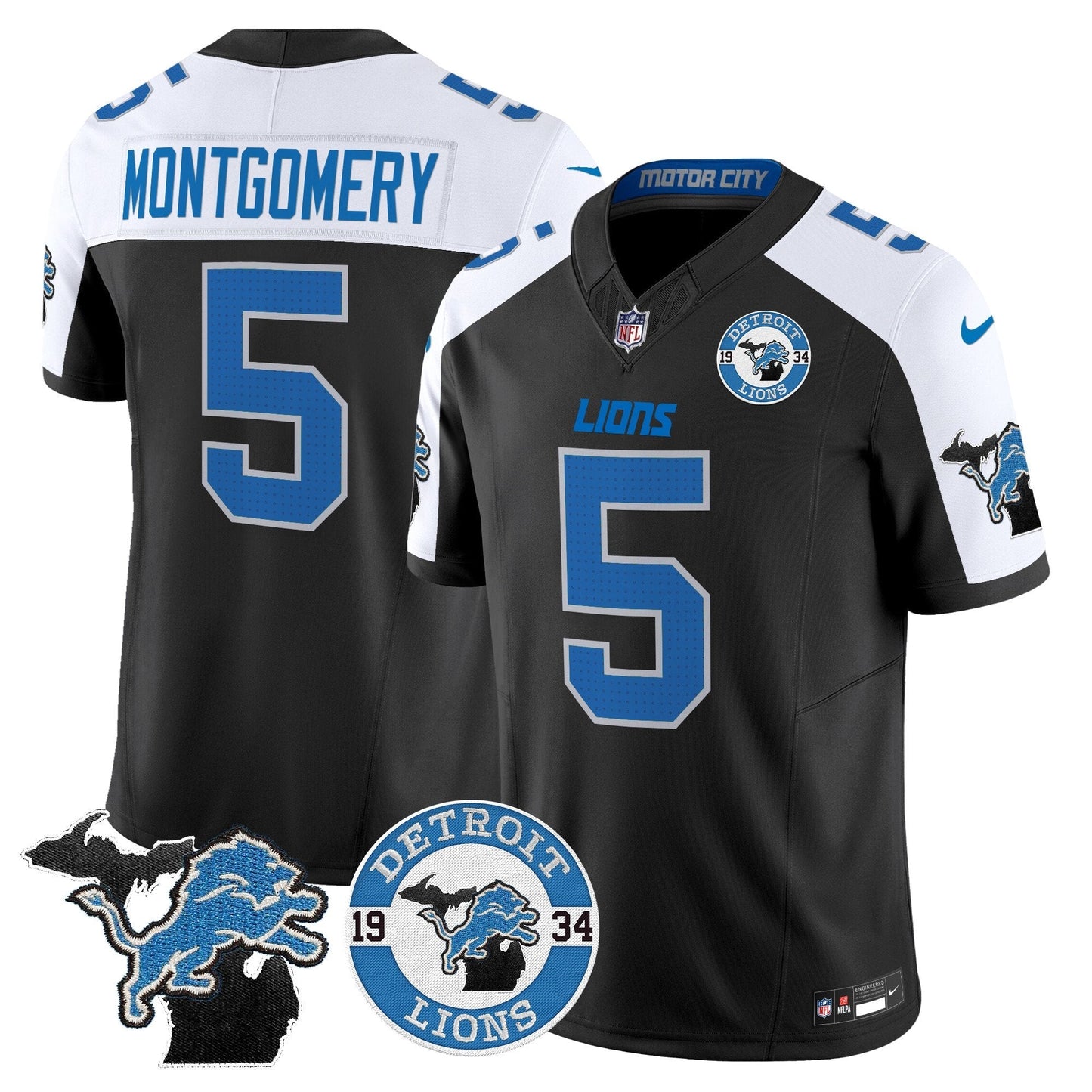 Men's Detroit Lions 2024 Vapor Limited Jersey - Est. 1934 Patch - All Stitched