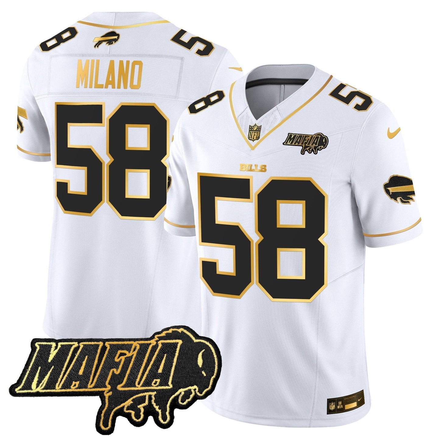 BUF 2024 Bills Mafia Patch Gold Vapor Limited Jersey - All Stitched