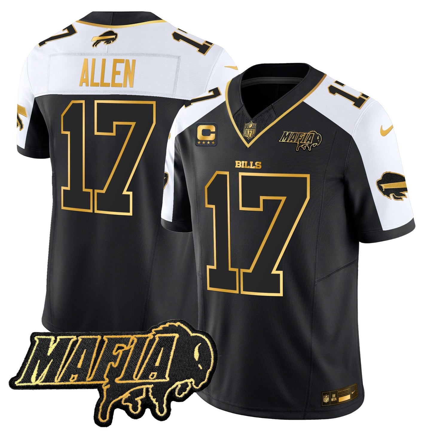 Men's Buffalo Bills 2025 Bills Mafia Patch Gold Vapor Limited Jersey - All Stitched