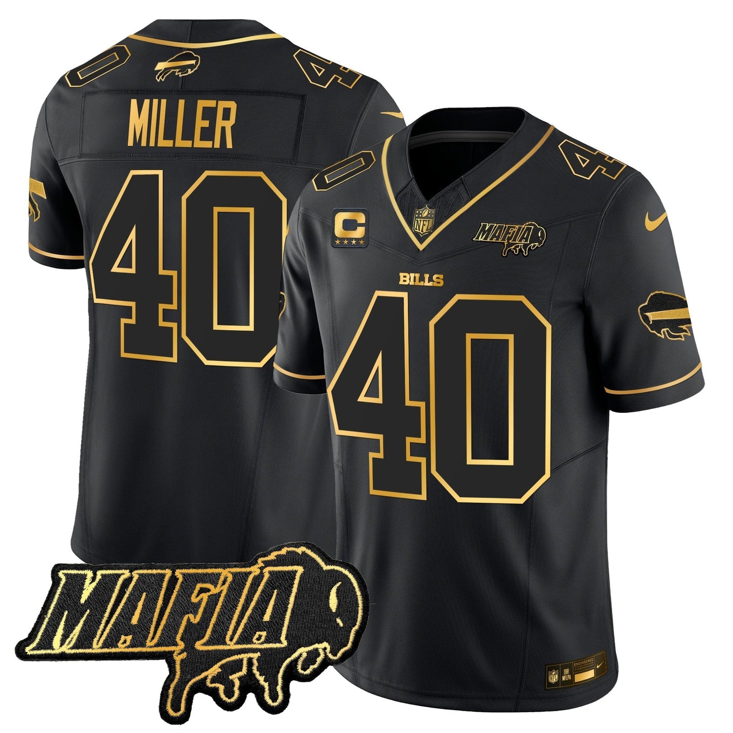 BUF 2024 Bills Mafia Patch Gold Vapor Limited Jersey - All Stitched