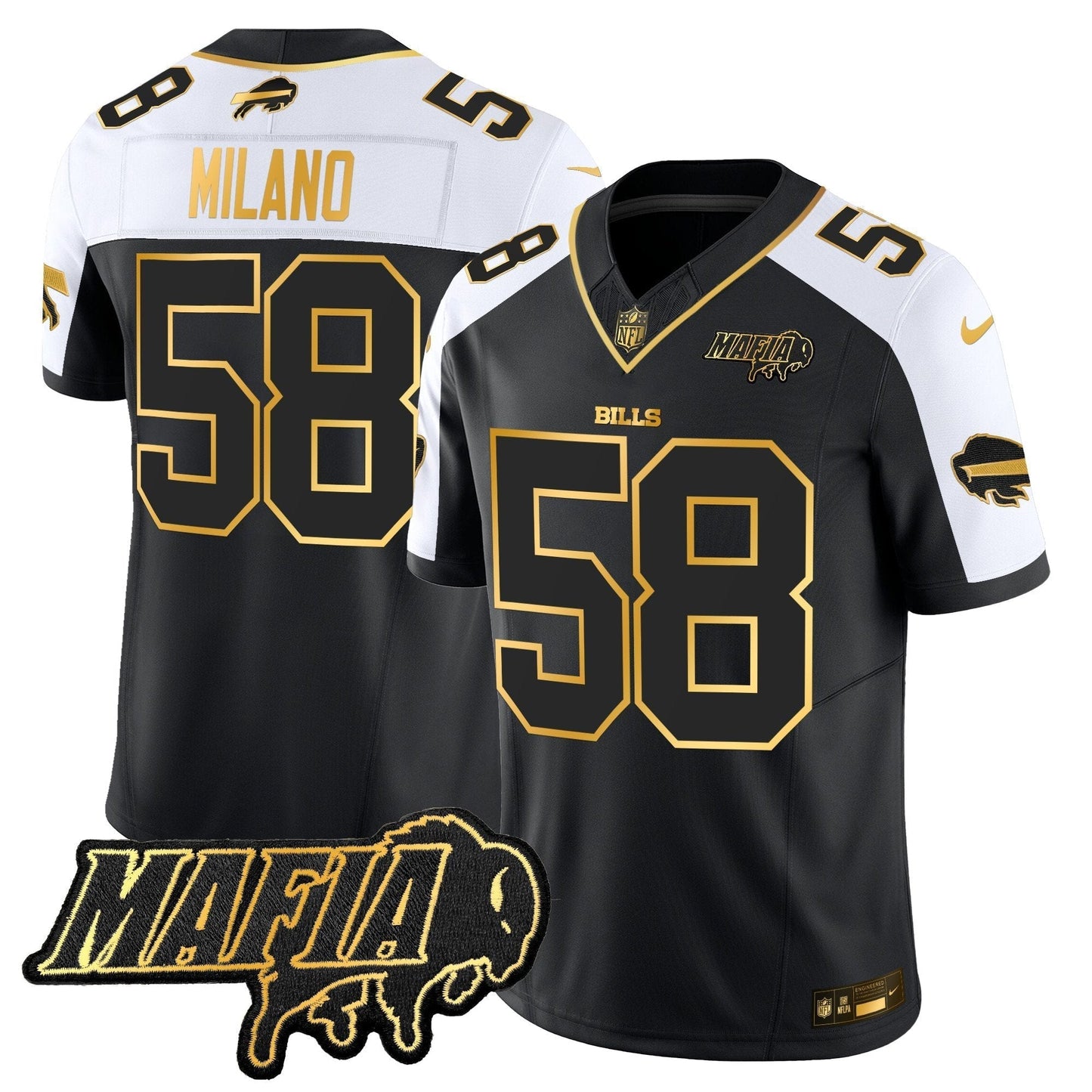 BUF 2024 Bills Mafia Patch Gold Vapor Limited Jersey - All Stitched