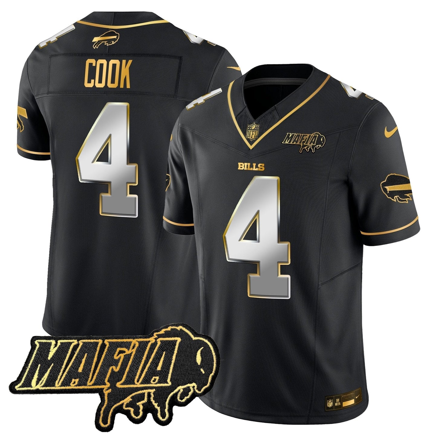 BUF 2024 Bills Mafia Patch Gold Vapor Limited Jersey - All Stitched
