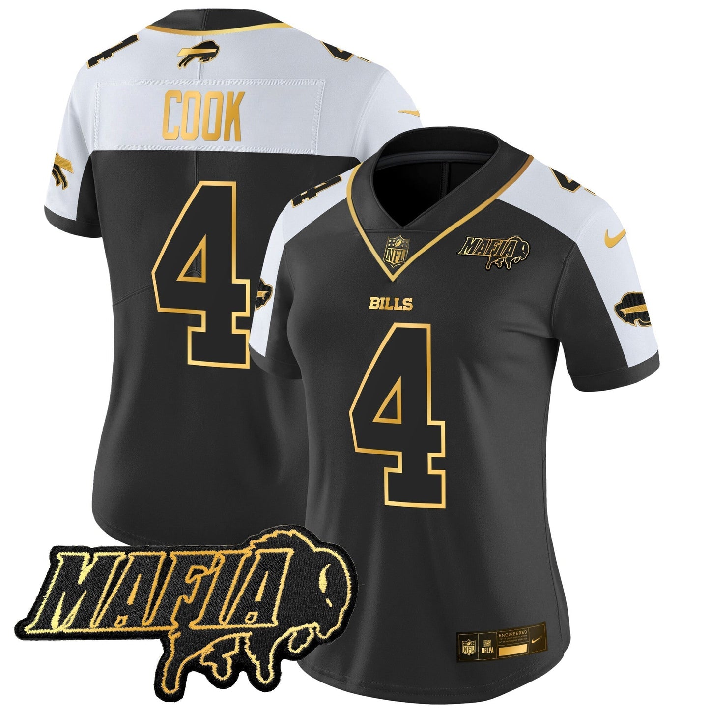 Women's BUF 2024 Bills Mafia Patch Gold Vapor Limited Jersey - All Stitched