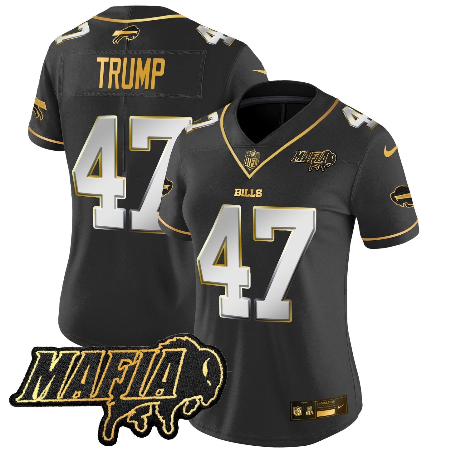 Women's BUF 2024 Bills Mafia Patch Gold Vapor Limited Jersey - All Stitched