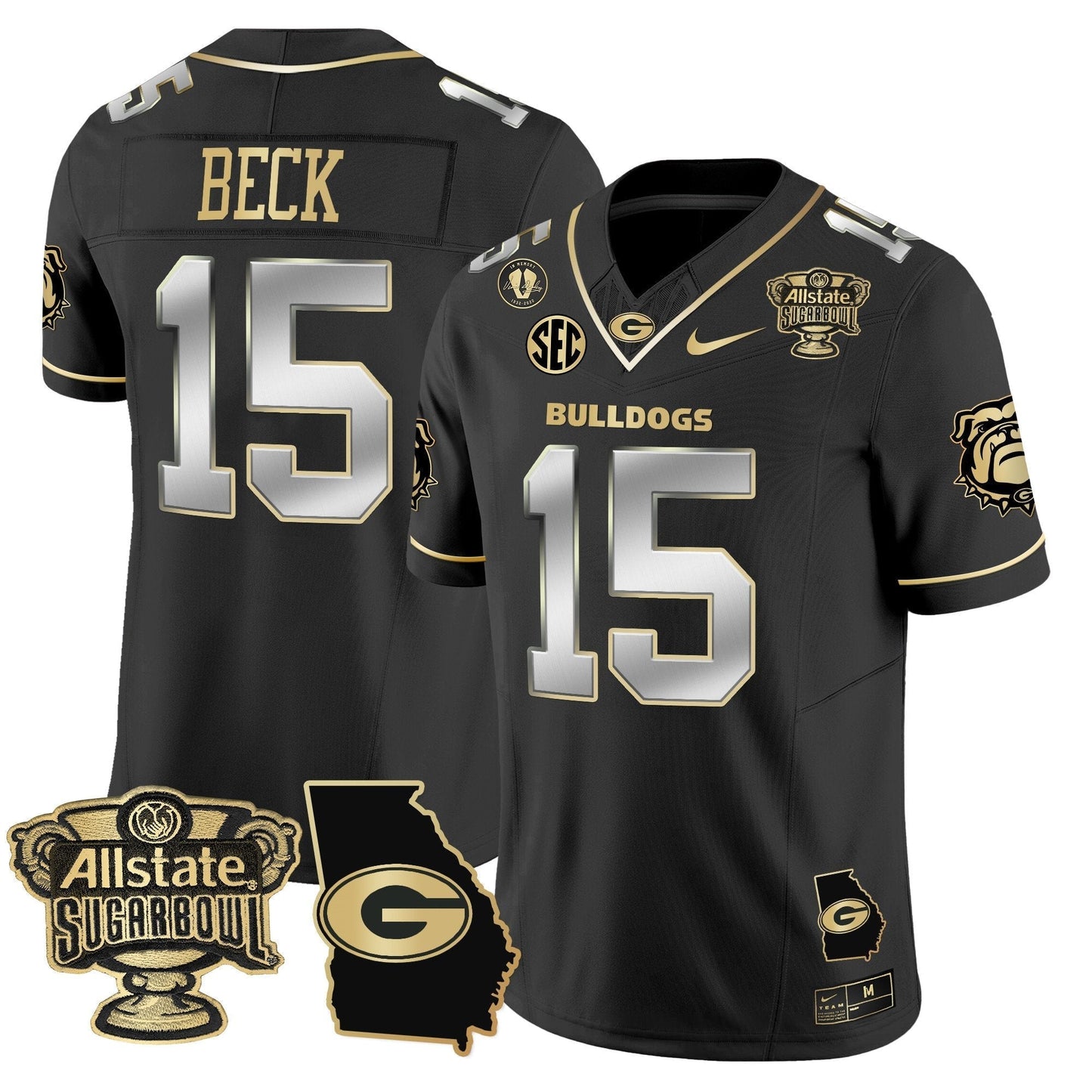 UGA 2025 Sugar Bowl & Georgia Map Patch Vapor Limited Jersey - All Stitched