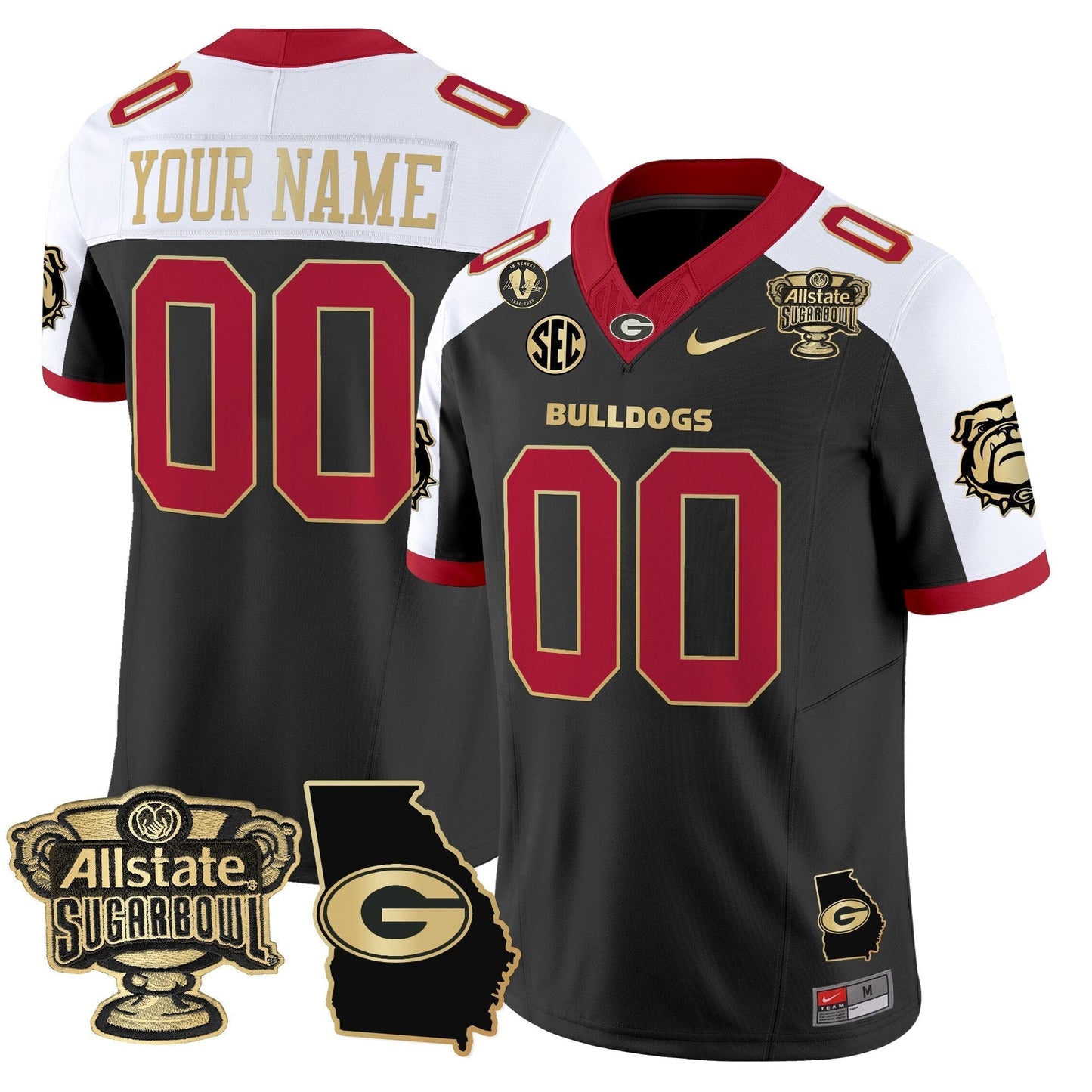 UGA 2025 Sugar Bowl & Georgia Map Patch Vapor Limited Custom Jersey N2 - All Stitched