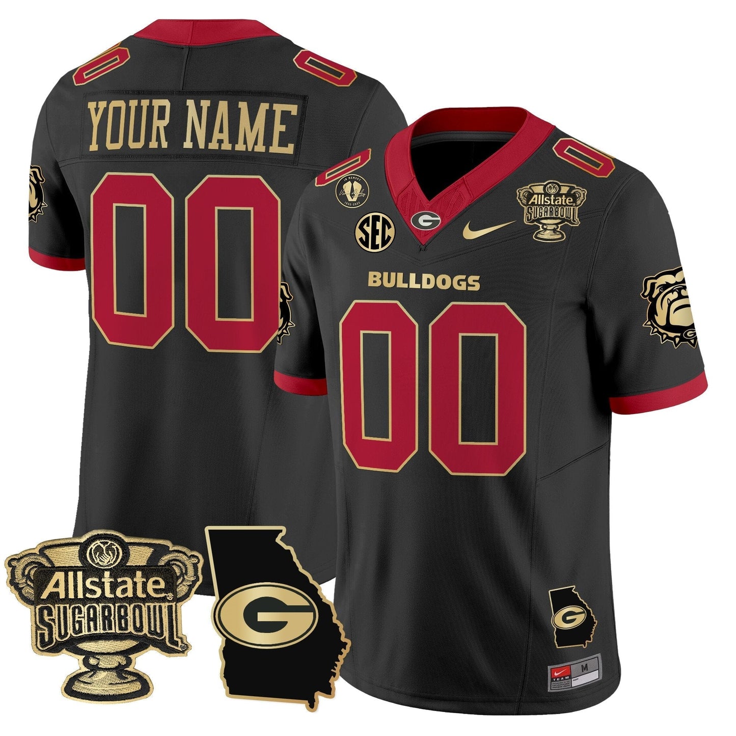 UGA 2025 Sugar Bowl & Georgia Map Patch Vapor Limited Custom Jersey - All Stitched