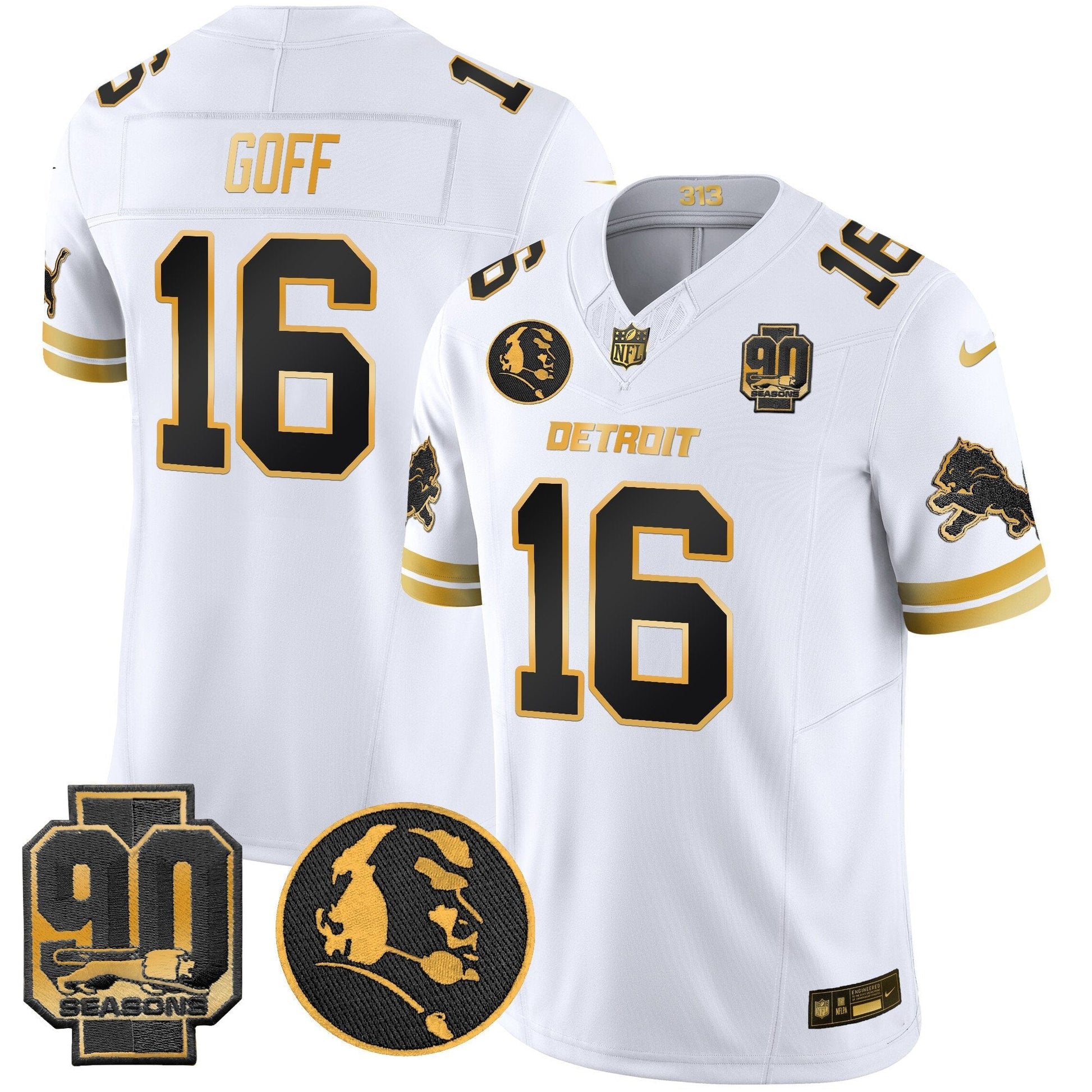Men's Detroit Lions 2024 90th & John Madden Patch Gold Vapor Limited Jersey V2 - All Stitched