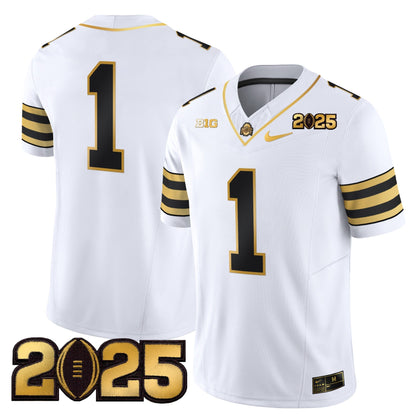 Men's Ohio State Buckeyes 'Heritage Stripe' CFP Final Patch Gold Vapor Limited Jersey - All Stitched