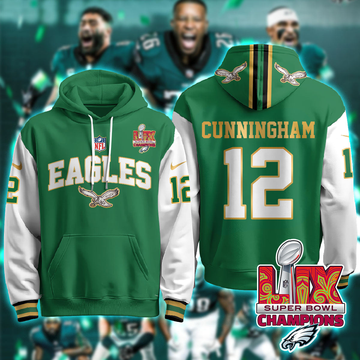 PHI Super Bowl LIX Champions Gold Hoodie N2R - All Stitched