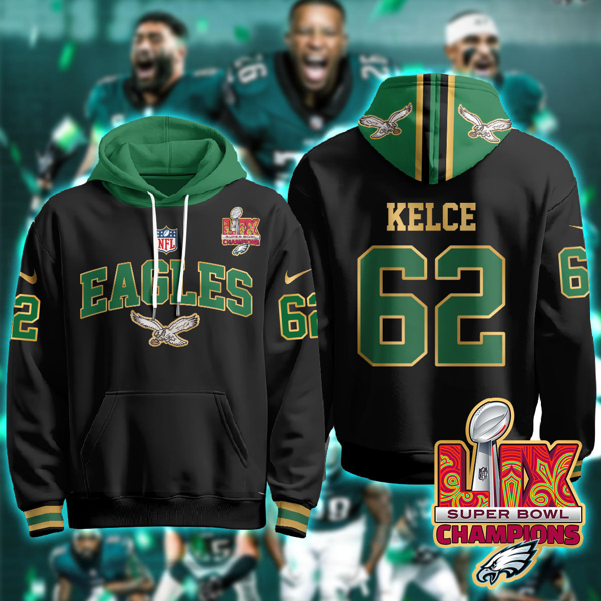 PHI Super Bowl LIX Champions Gold Hoodie N2R - All Stitched