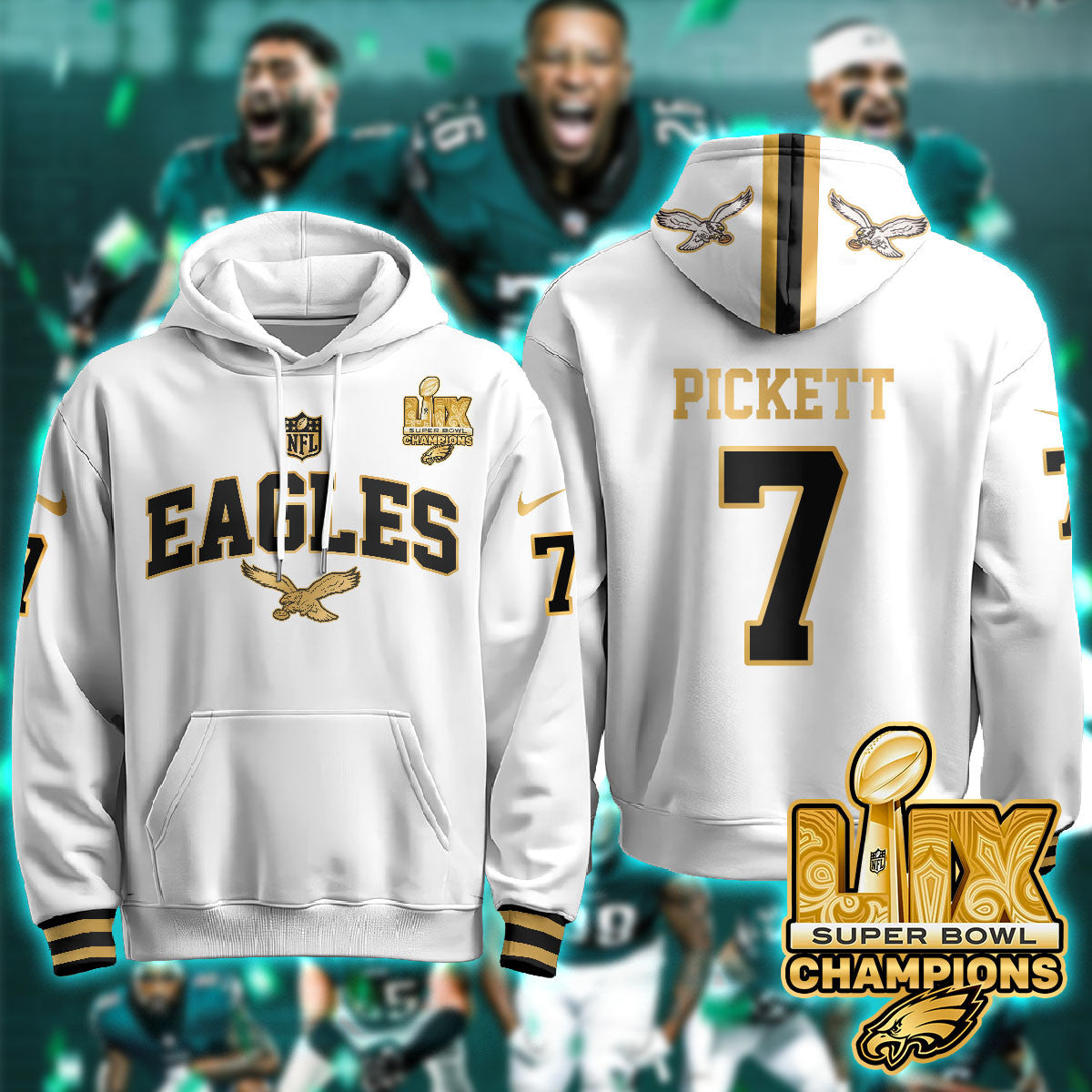 PHI Super Bowl LIX Champions Gold Hoodie N2R - All Stitched