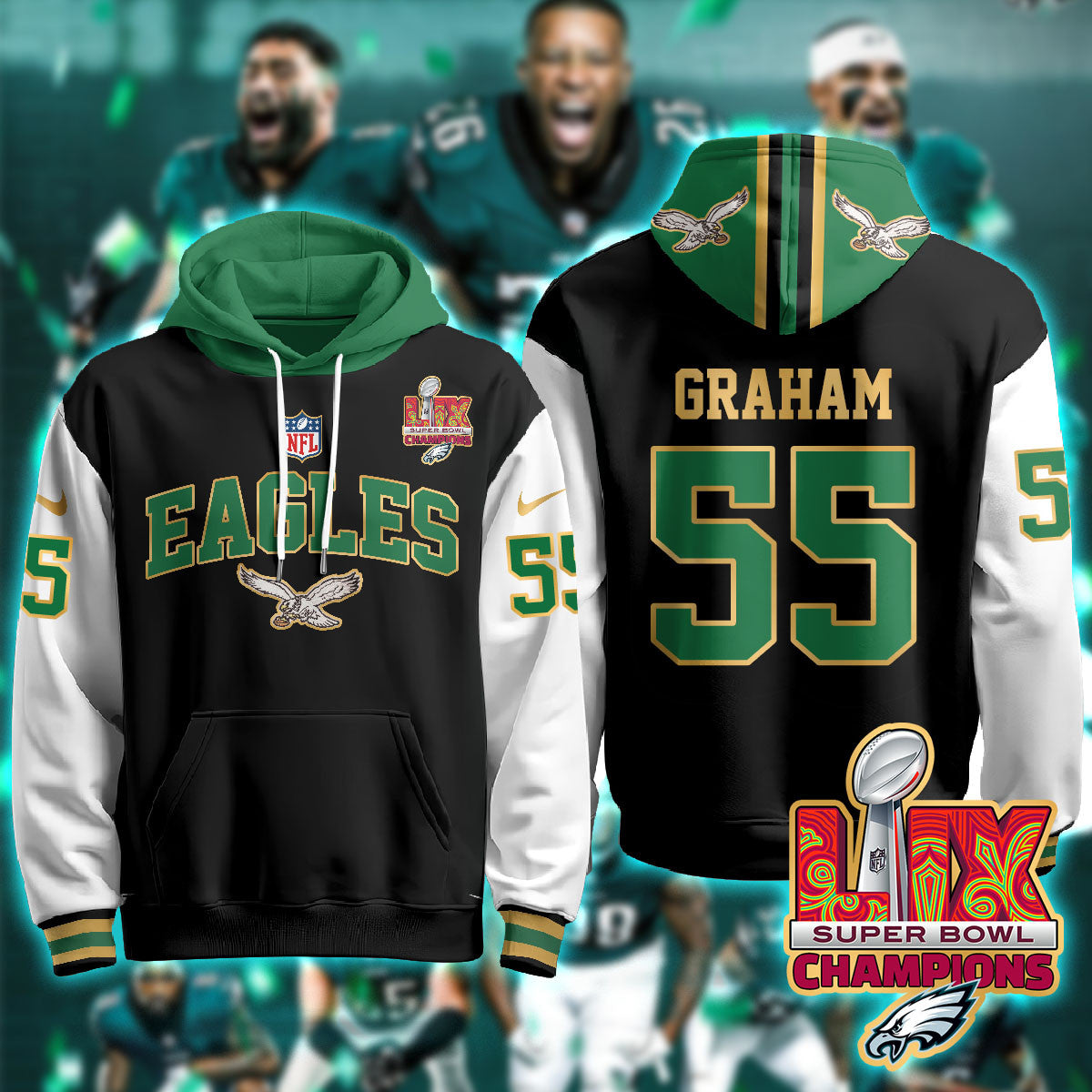 PHI Super Bowl LIX Champions Gold Hoodie N2R - All Stitched