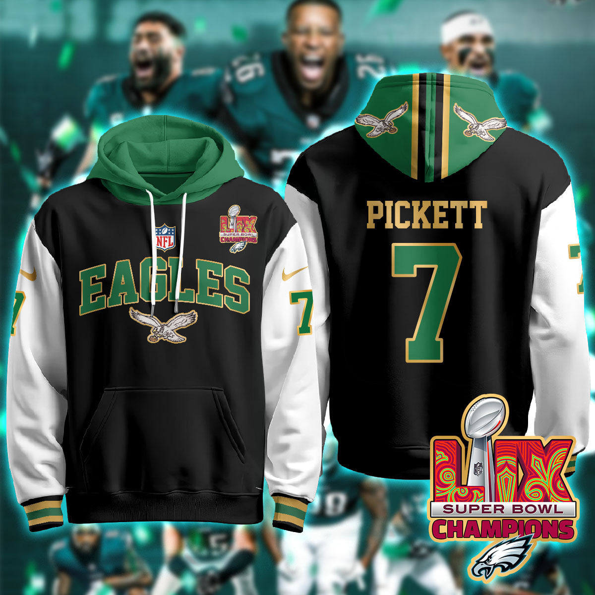 PHI Super Bowl LIX Champions Gold Hoodie N2R - All Stitched