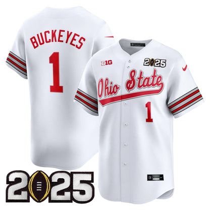 Men's Ohio State Buckeyes 'Heritage Stripe' 2025 CFP Final Patch Vapor Baseball Jersey V2 - All Stitched