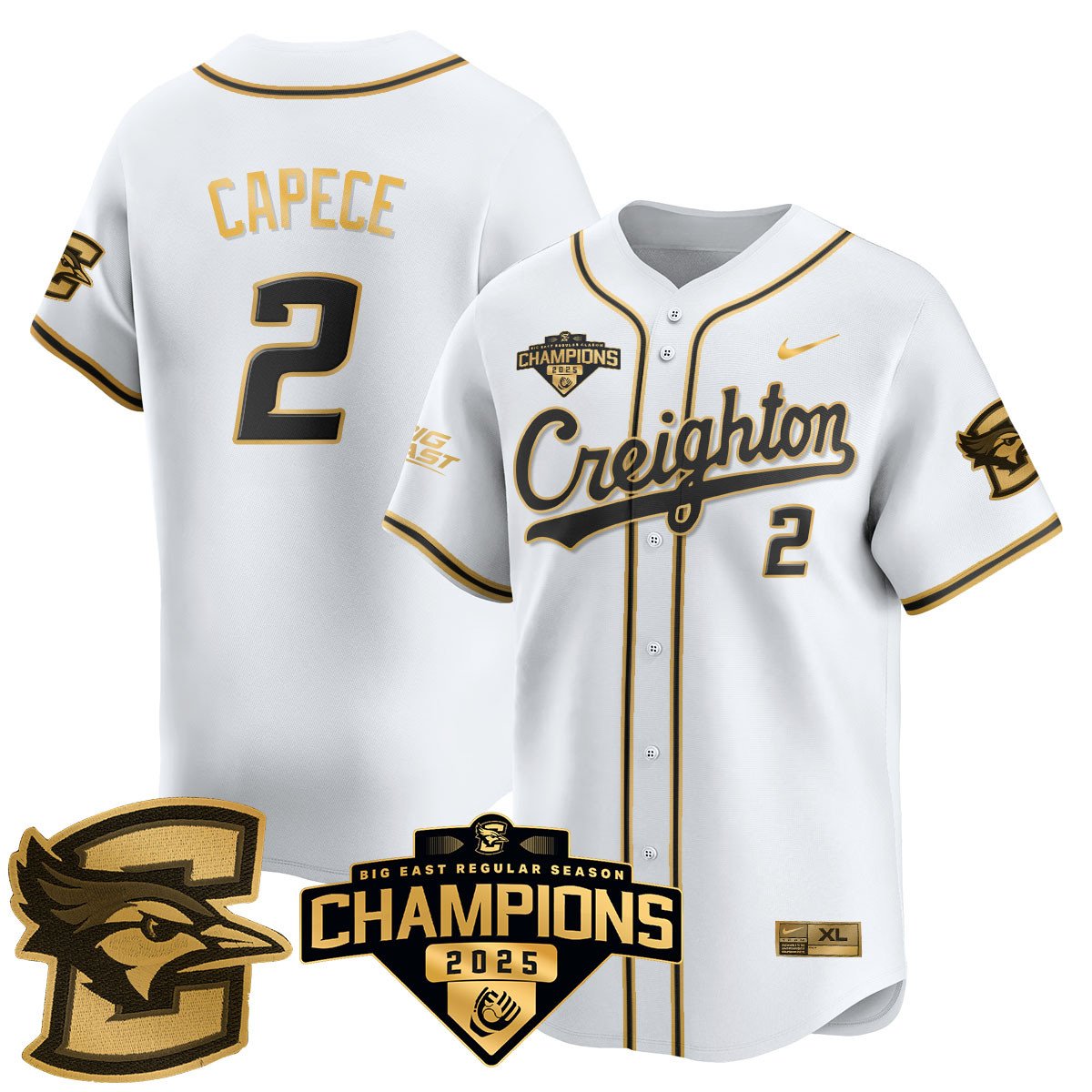 Men's Creighton Baseball 2025 Big East Baseball Tournament Champions Jersey N1 - All Stitched