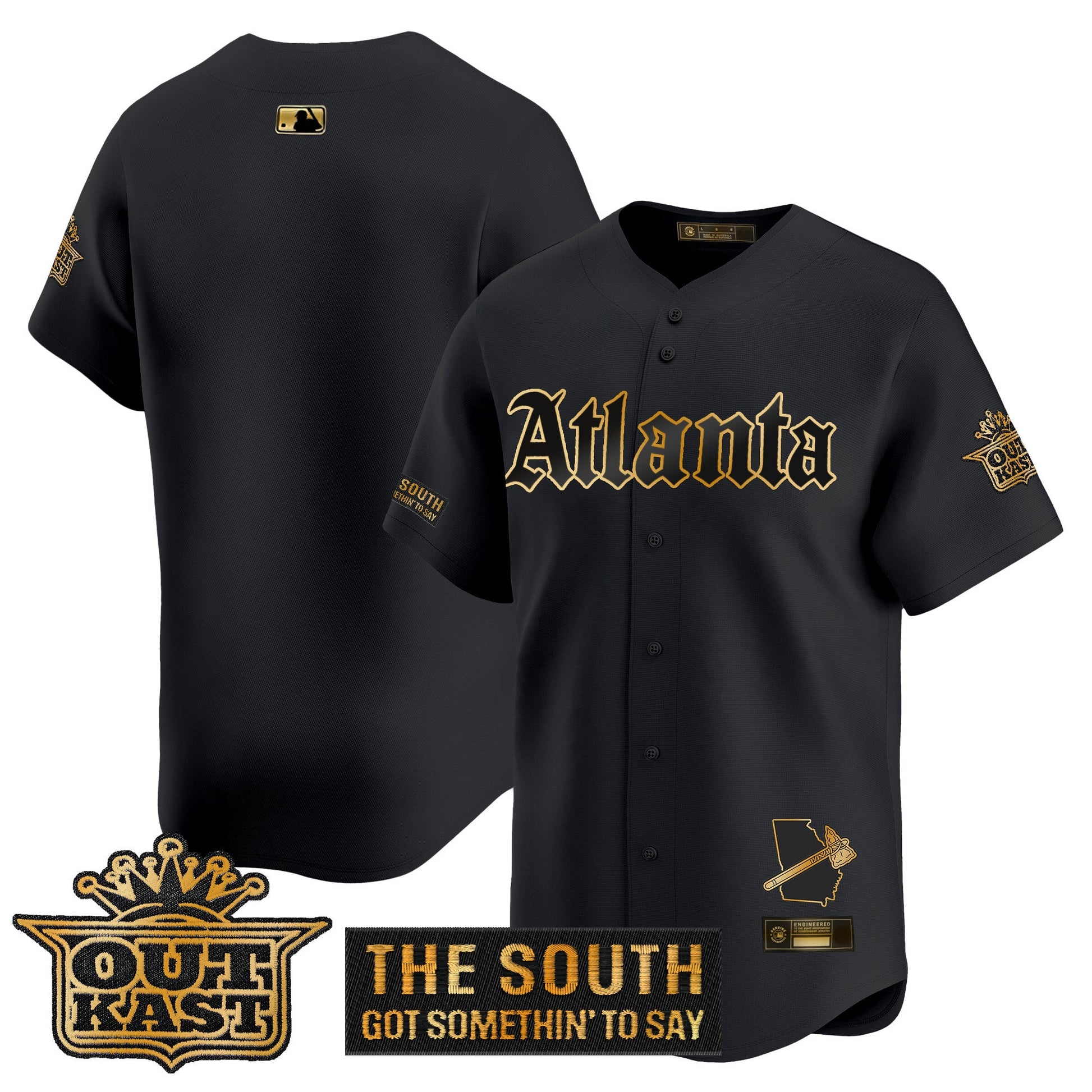 Men's Atlanta Braves 'Gothic South x Outkast Edition' Gold Vapor Premier Limited Jersey - All Stitched