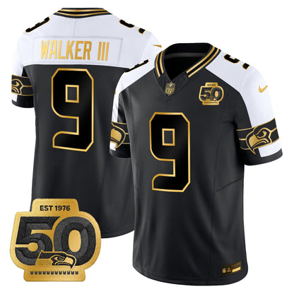 Men's Seattle Seahawks 50th Anniversary Patch Gold Vapor Limited Jersey - All Stitched