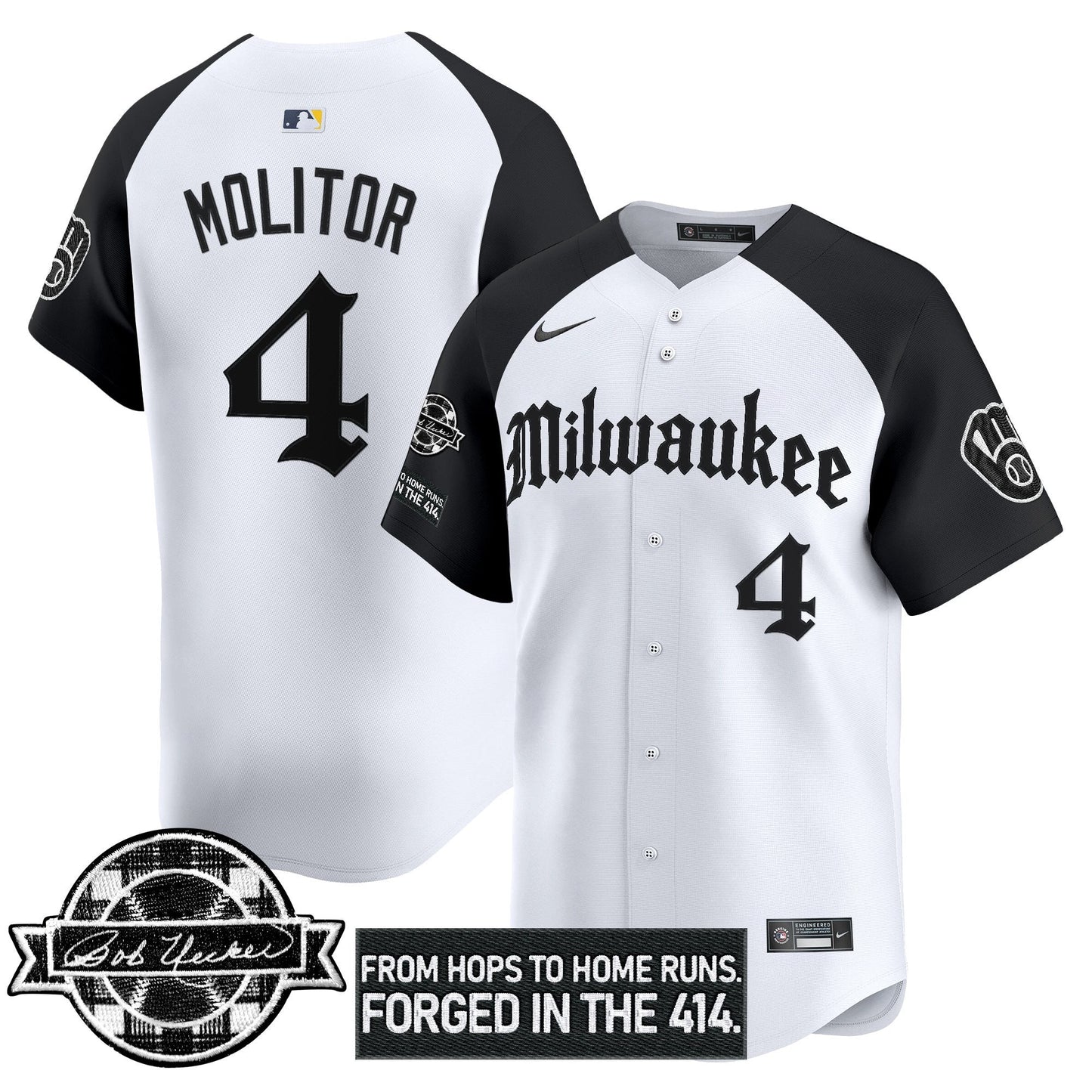 Men's Milwaukee Brewers Bob Uecker Patch Vapor Premier Limited Jersey - Gothic Edition - All Stitched