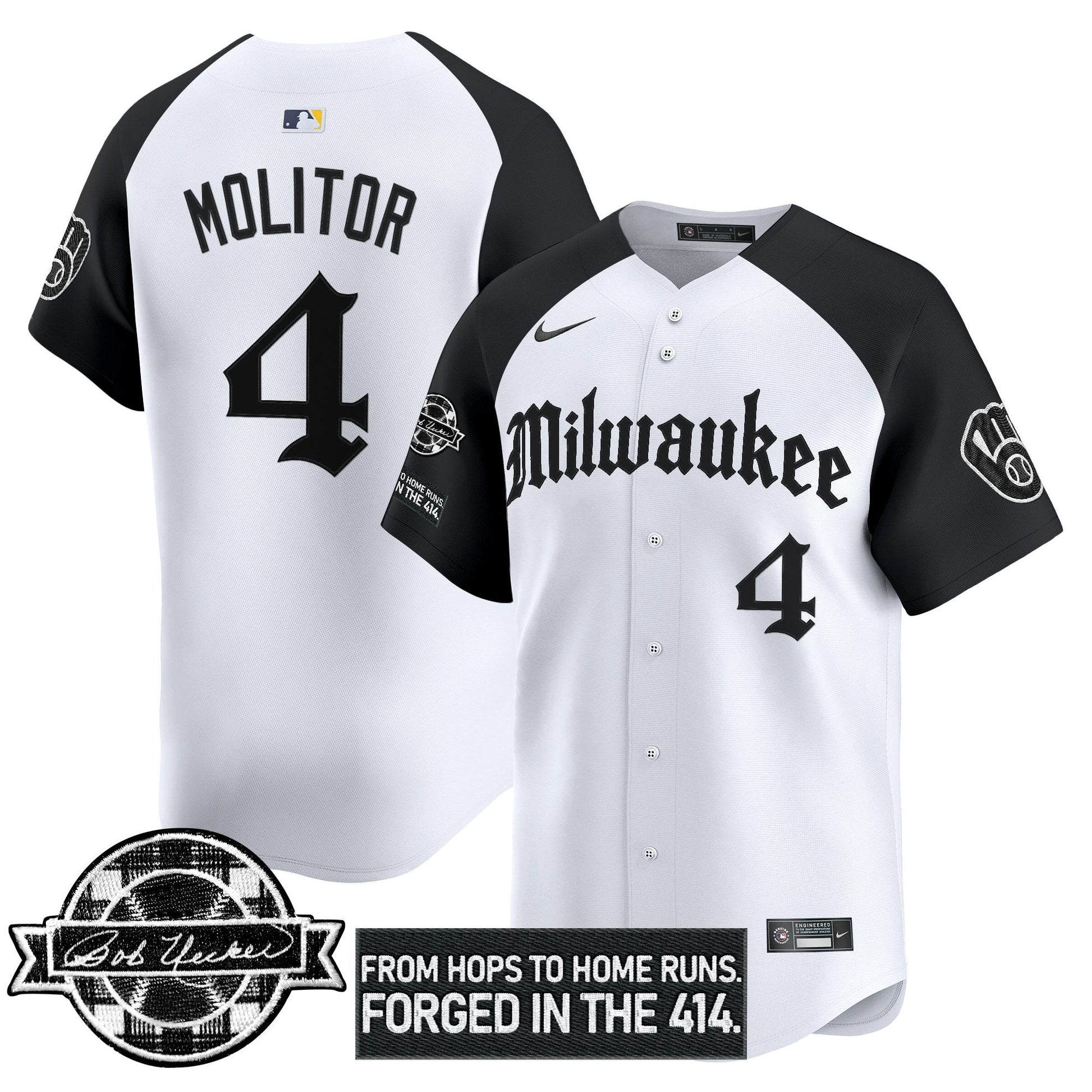 Men's Milwaukee Brewers Bob Uecker Patch Vapor Premier Limited Jersey - Gothic Edition - All Stitched