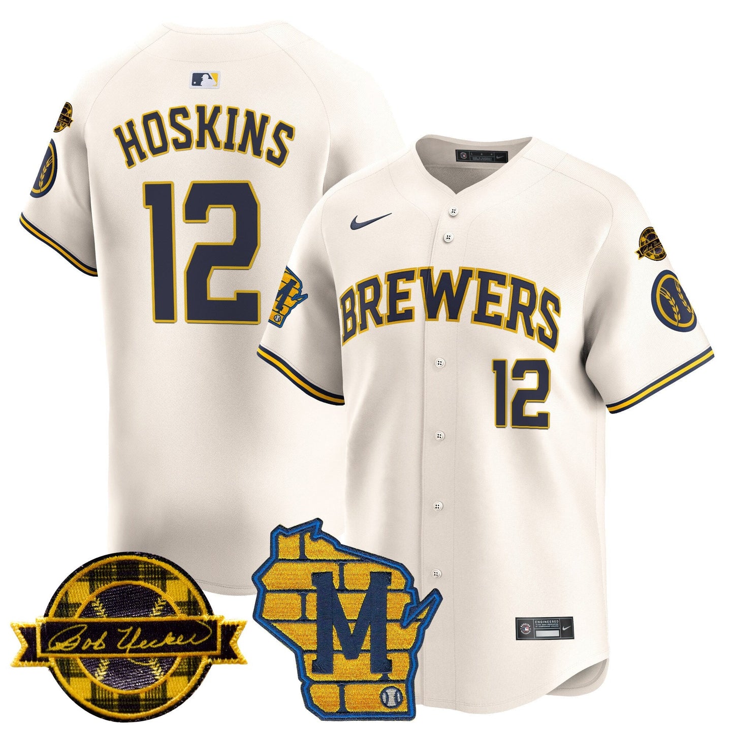 Men's Milwaukee Brewers Home & Bob Uecker Patch Vapor Premier Limited Jersey - All Stitched