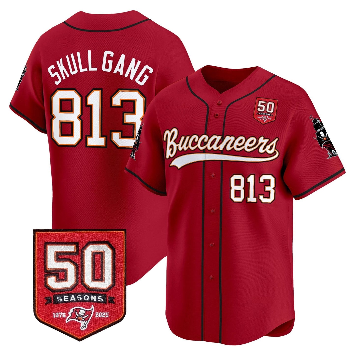 Men's Tampa Bay Buccaneers 50th Season Patch Vapor Baseball Jersey - All Stitched