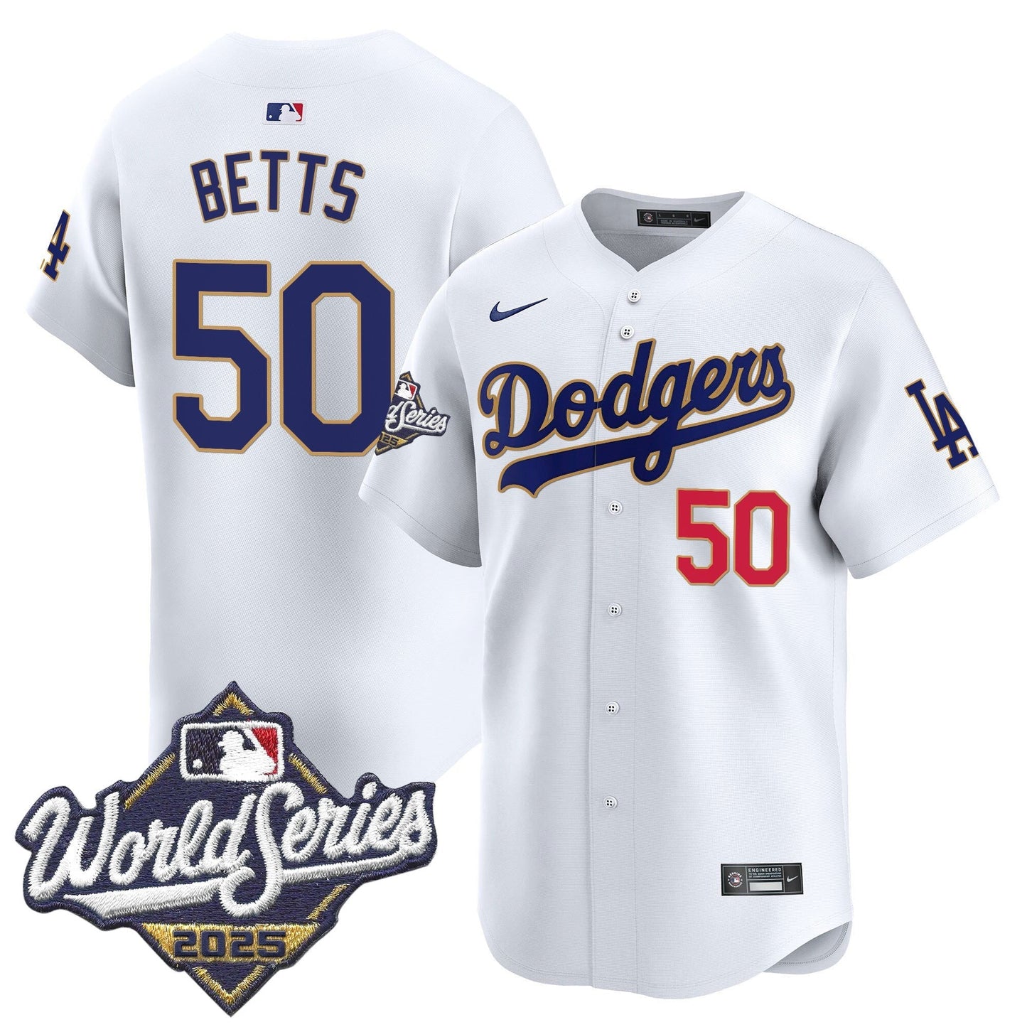 Men's Dodgers 2025 World Series Gold Trim Vapor Premier Limited Jersey - All Stitched