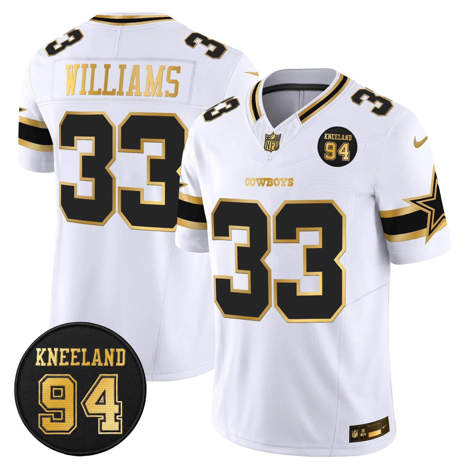 Men's Dallas Cowboys #94 Marshawn Kneeland Memorial Patch Gold Vapor Limited Jersey - All Stitched