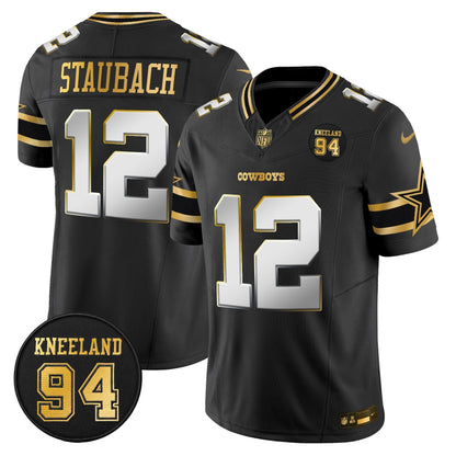 Men's Dallas Cowboys #94 Marshawn Kneeland Memorial Patch Gold Vapor Limited Jersey - All Stitched
