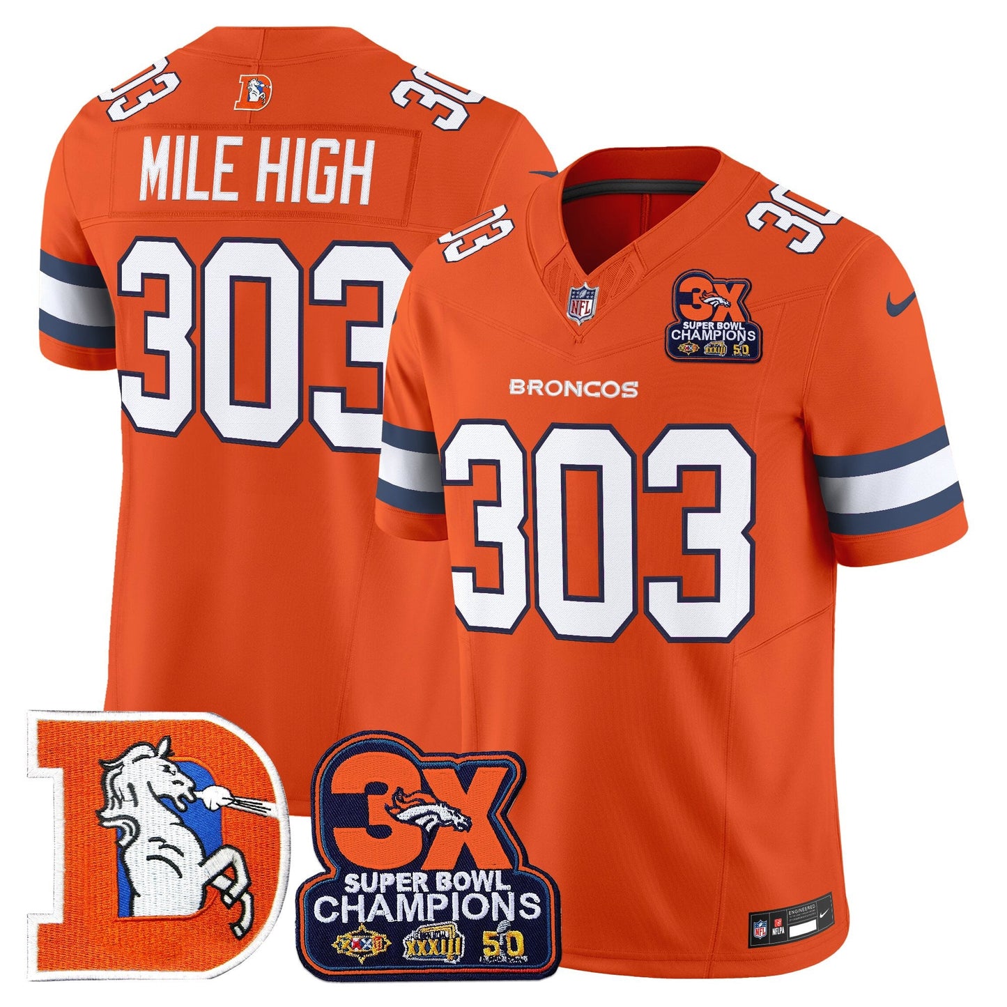 Men's Denver Broncos Throwback Vapor Limited Jersey - 3-Time Champions Patch - All Stitched