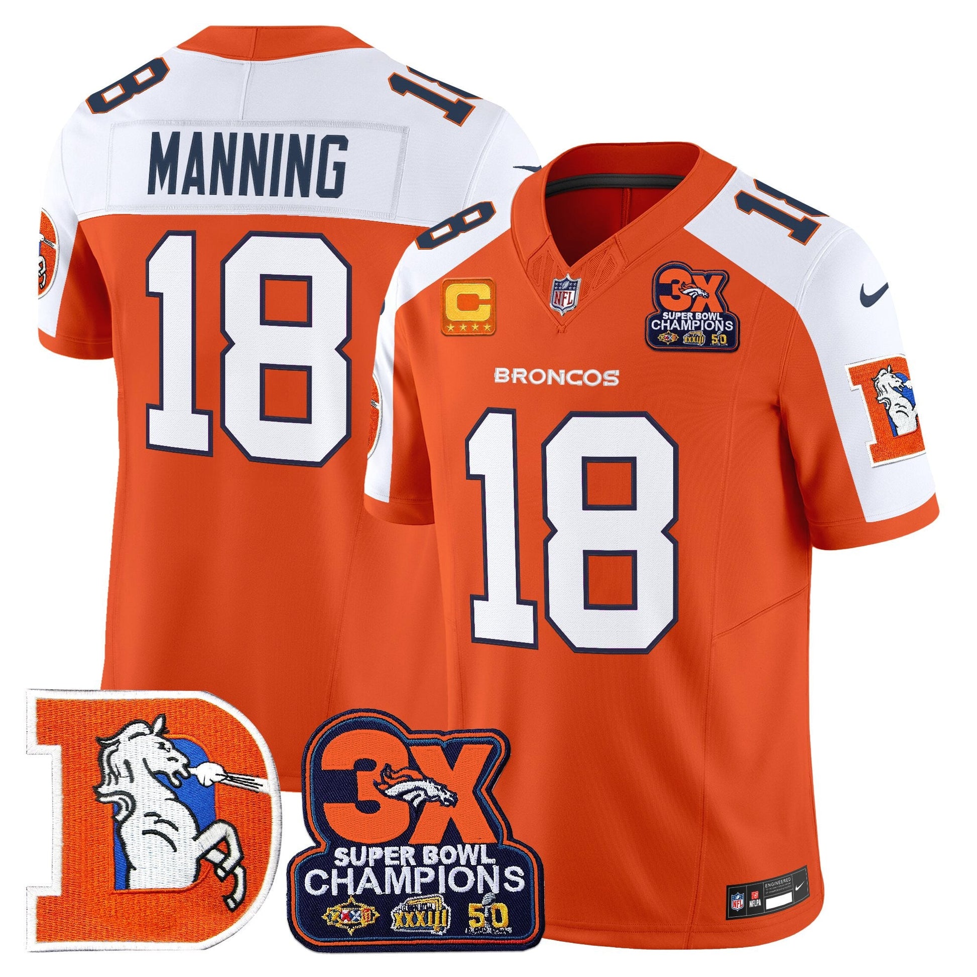 Men's Denver Broncos Throwback Vapor Limited Jersey - 3-Time Champions Patch - All Stitched
