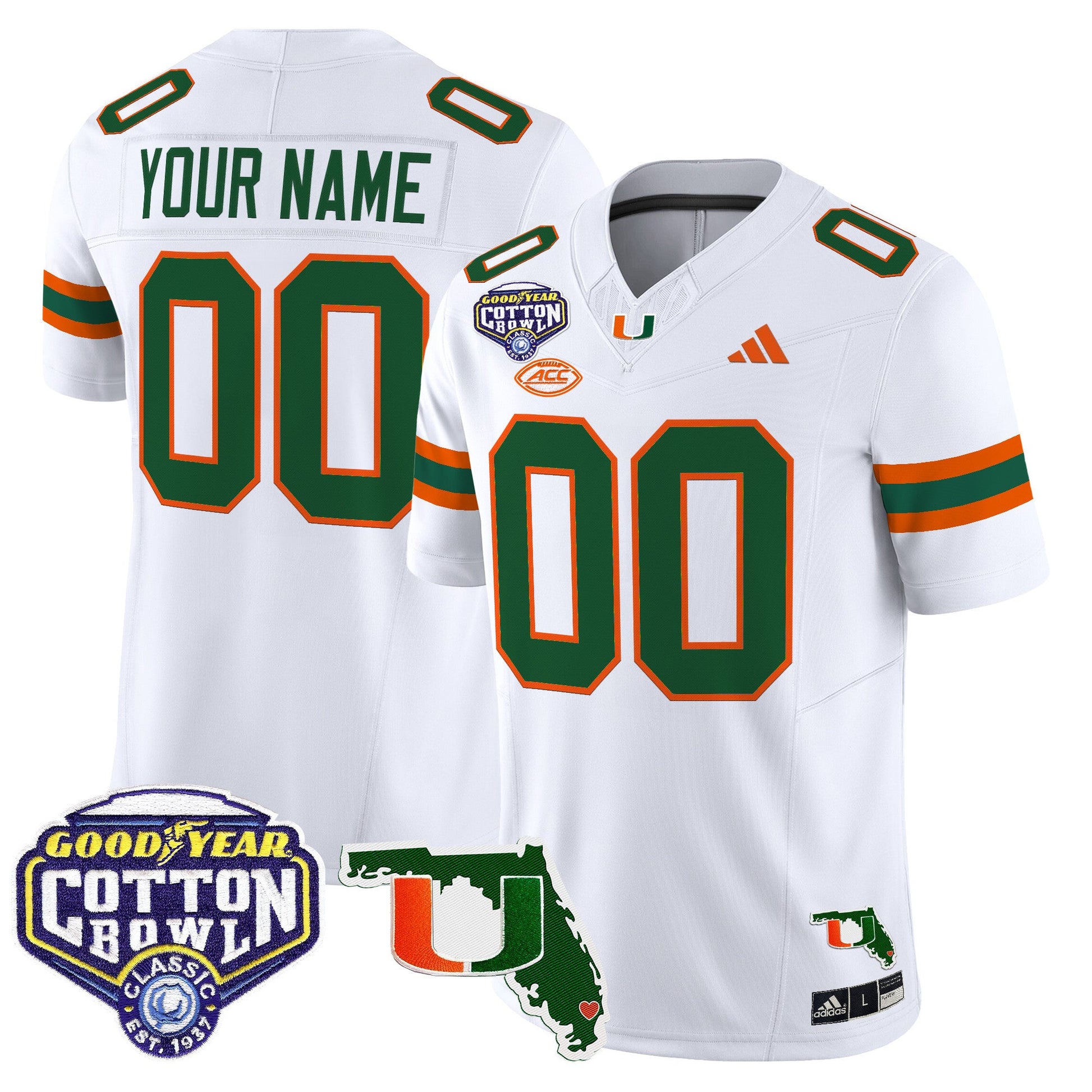 Miami Hurricanes 2025 Cotton Bowl & Florida Patch Vapor Limited Custom Jersey - All Stitched