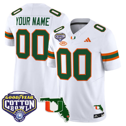 Miami Hurricanes 2025 Cotton Bowl & Florida Patch Vapor Limited Custom Jersey - All Stitched