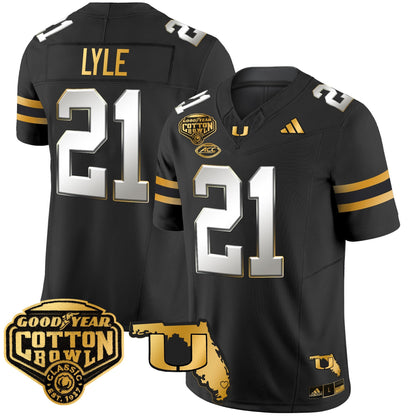 Men's Miami Hurricanes 2025/26 Cotton Bowl & Florida Patch Gold Vapor Limited Jersey - All Stitched