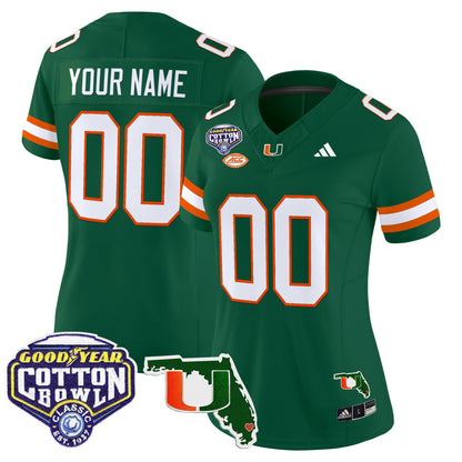 Miami Hurricanes 2025 Cotton Bowl & Florida Patch Vapor Limited Custom Jersey - All Stitched
