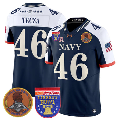 Men's Navy Midshipmen 250th Anniversary Vapor Limited Jersey - 2026 Liberty Bowl Patch - Stitched