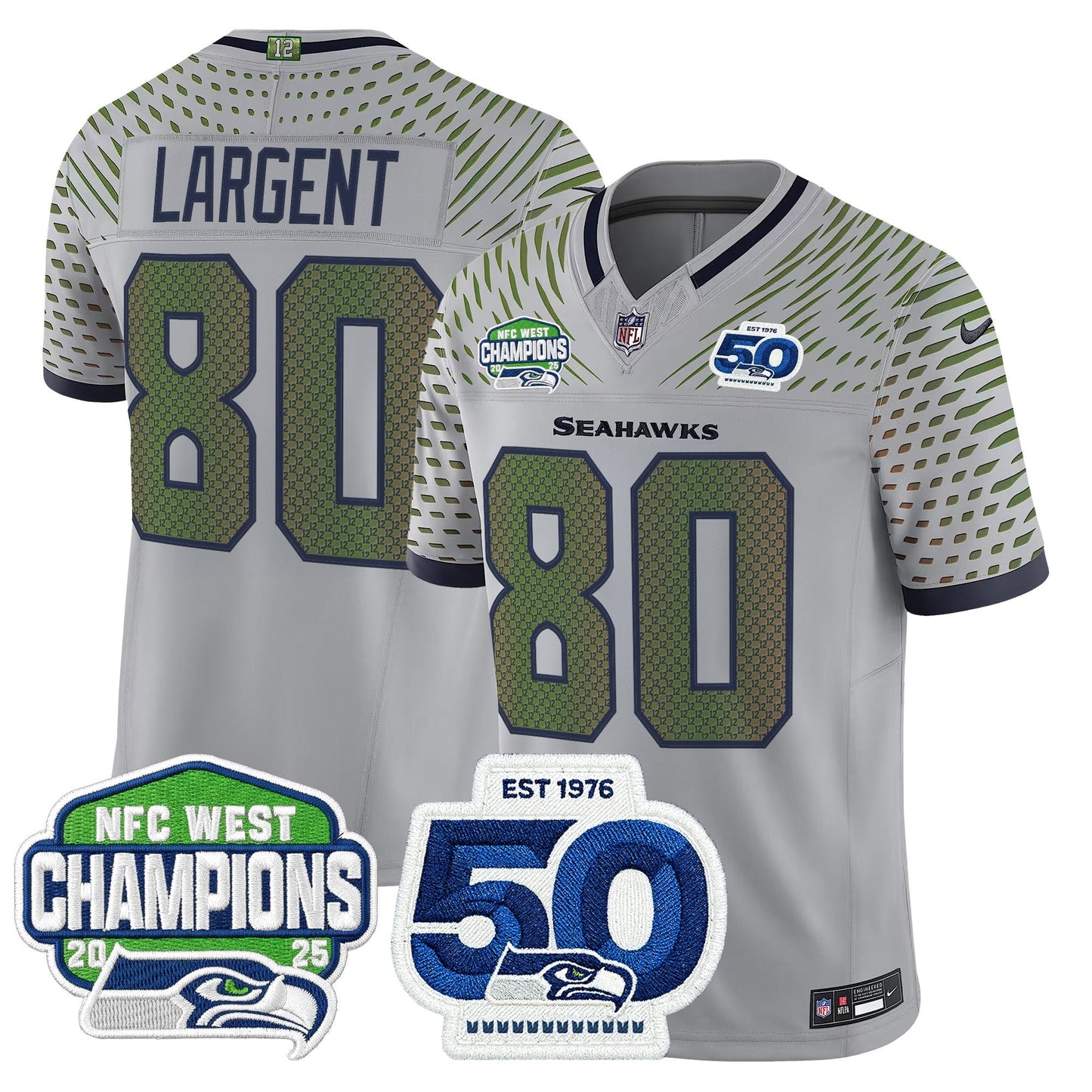 Men's Seattle Seahawks 2025 NFC West Division Champions & 50th Anniversary Patch Vapor Limited Jersey - All Stitched