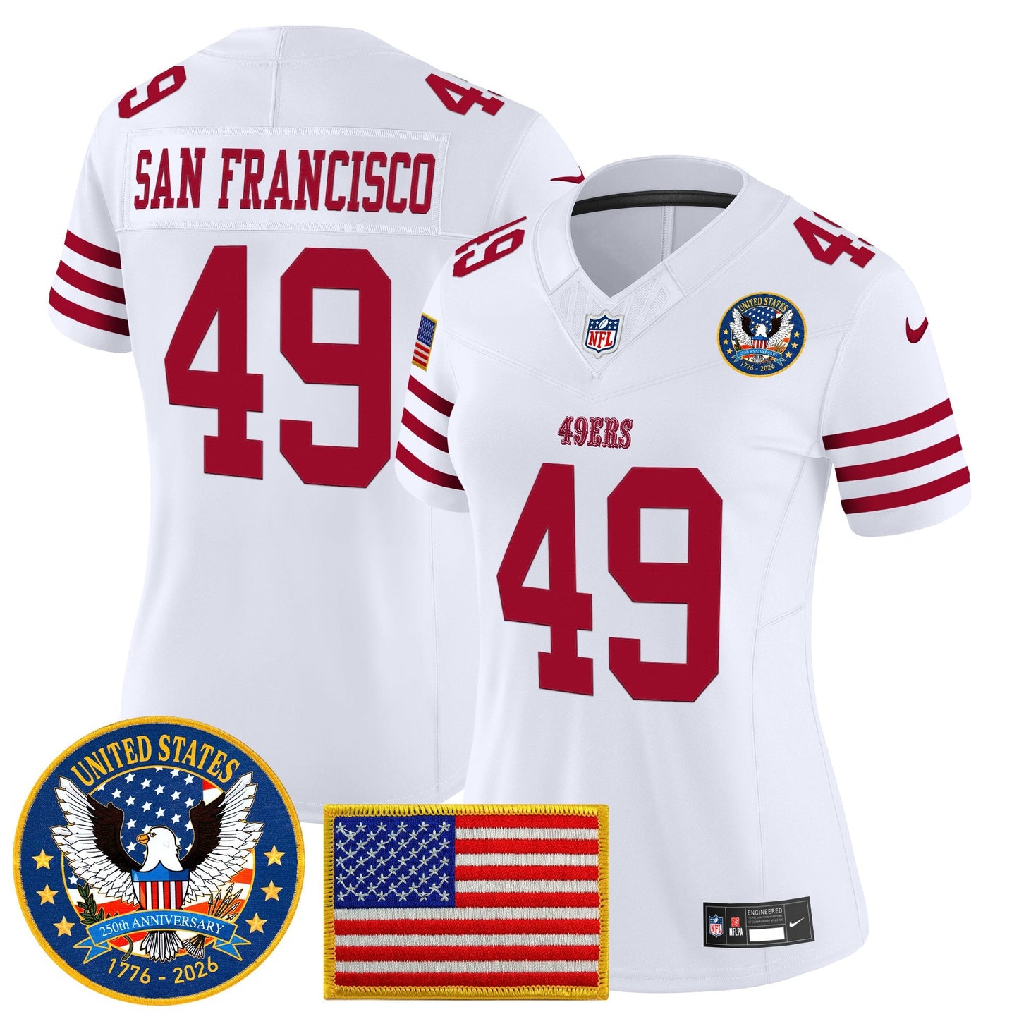 Women's San Francisco 49ers "United States 250th Anniversary Patch" Vapor Limited Jersey - All Stitched