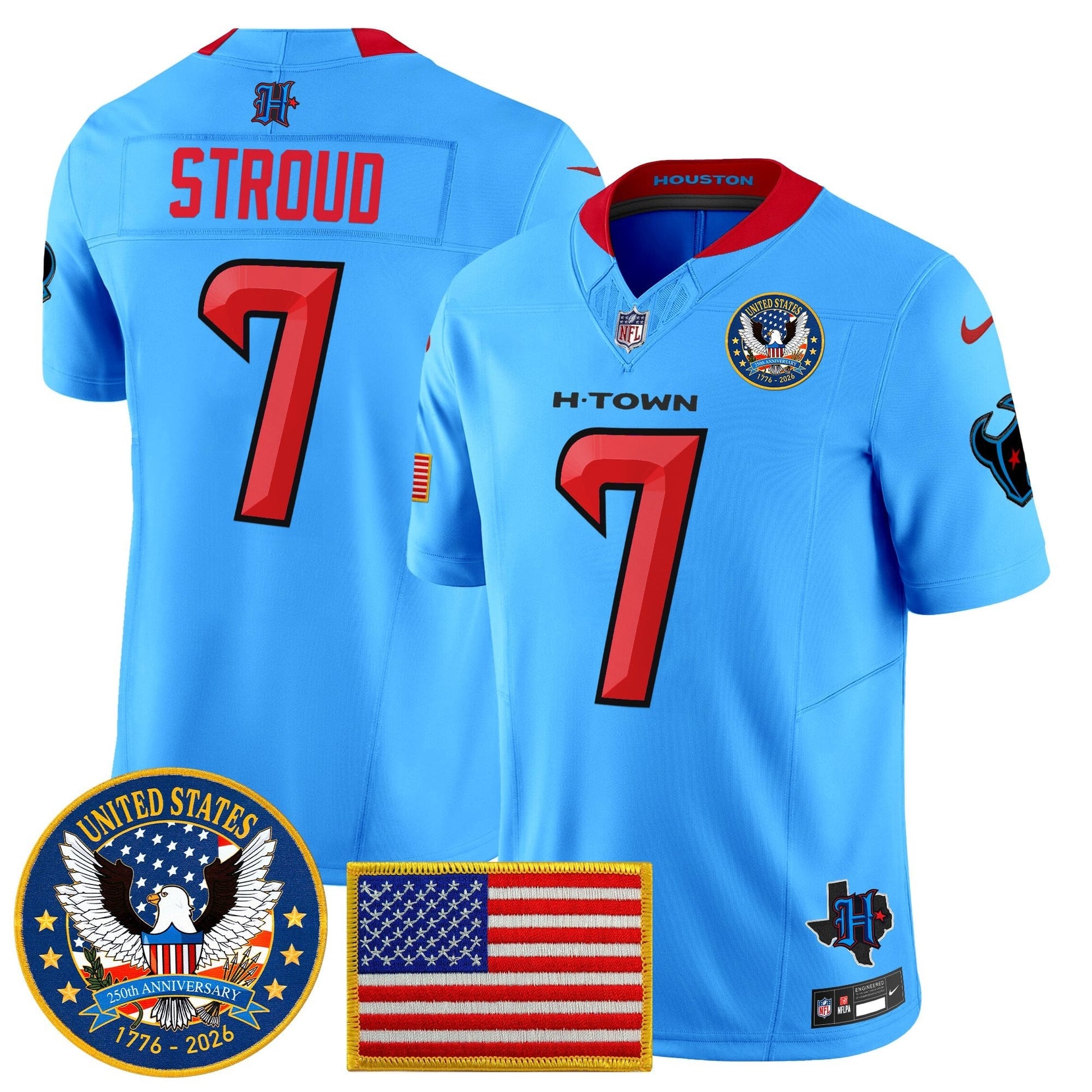 Men's Houston Texans "United States 250th Anniversary Patch" Vapor Limited Jersey - All Stitched
